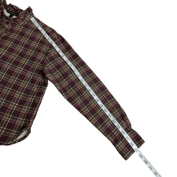 Banana Republic Top Womens S Sugar Plum Plaid Flannel Ruffle Neck Preppy Boho - Picture 12 of 14
